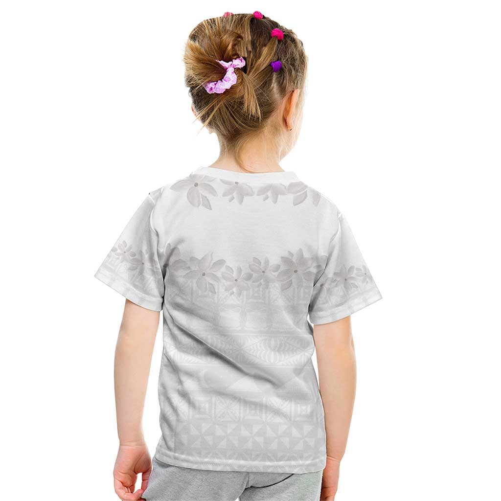 Tokelau White Sunday Kid T Shirt Polynesian Pattern Gardenia Thunbergia LT14 - Polynesian Pride
