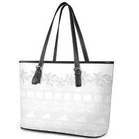Tokelau White Sunday Leather Tote Bag Polynesian Pattern Gardenia Thunbergia LT14 - Polynesian Pride