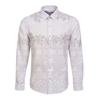 Tokelau White Sunday Long Sleeve Button Shirt Polynesian Pattern Gardenia Thunbergia LT14 Unisex White - Polynesian Pride