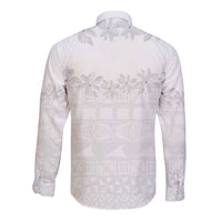 Tokelau White Sunday Long Sleeve Button Shirt Polynesian Pattern Gardenia Thunbergia LT14 - Polynesian Pride
