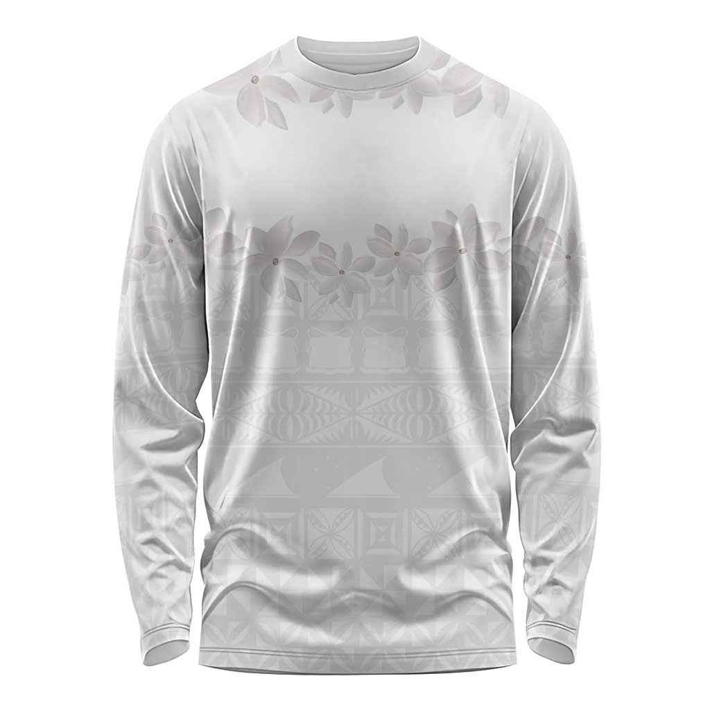 Tokelau White Sunday Long Sleeve Shirt Polynesian Pattern Gardenia Thunbergia LT14 Unisex White - Polynesian Pride