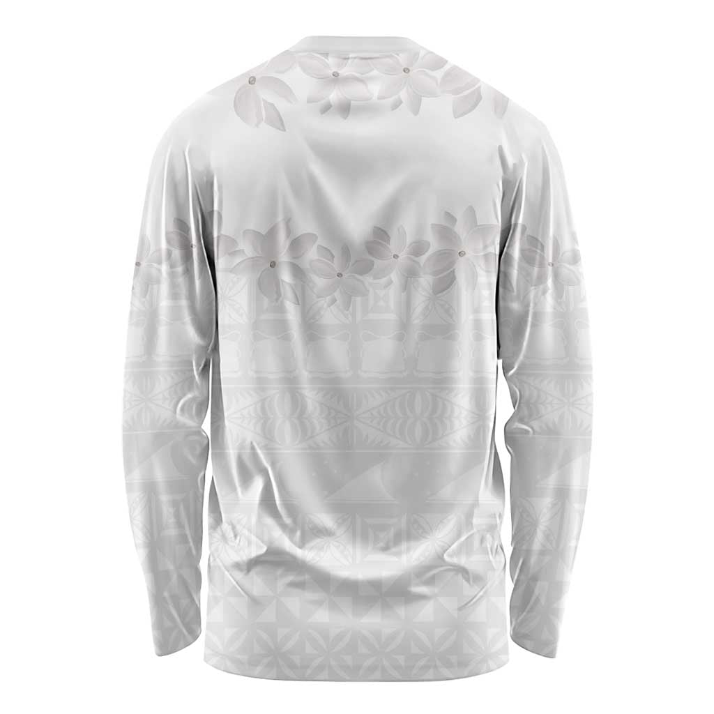 Tokelau White Sunday Long Sleeve Shirt Polynesian Pattern Gardenia Thunbergia LT14 - Polynesian Pride