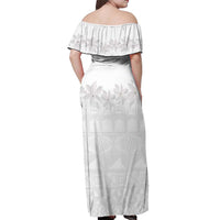 Tokelau White Sunday Off Shoulder Maxi Dress Polynesian Pattern Gardenia Thunbergia LT14 - Polynesian Pride