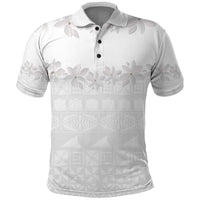 Tokelau White Sunday Polo Shirt Polynesian Pattern Gardenia Thunbergia LT14 White - Polynesian Pride