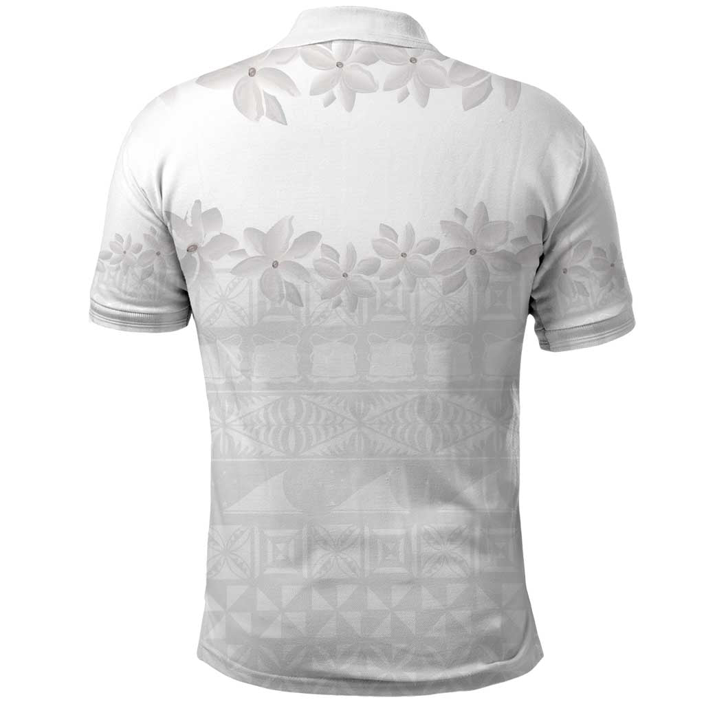 Tokelau White Sunday Polo Shirt Polynesian Pattern Gardenia Thunbergia LT14 - Polynesian Pride