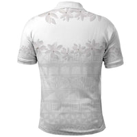 Tokelau White Sunday Polo Shirt Polynesian Pattern Gardenia Thunbergia LT14 - Polynesian Pride