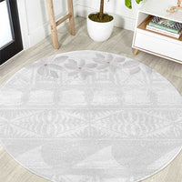 Tokelau White Sunday Round Carpet Polynesian Pattern Gardenia Thunbergia LT14 White - Polynesian Pride