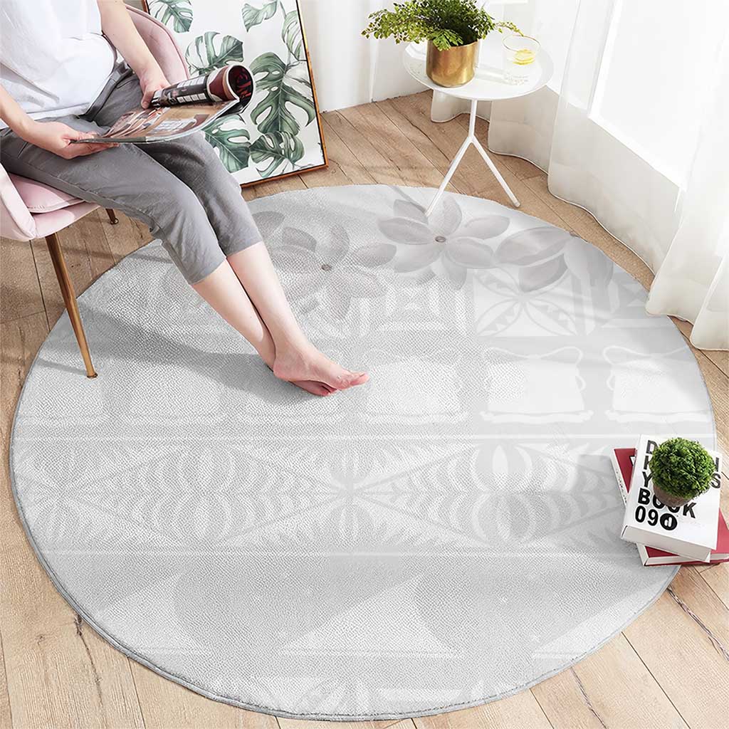 Tokelau White Sunday Round Carpet Polynesian Pattern Gardenia Thunbergia LT14 - Polynesian Pride
