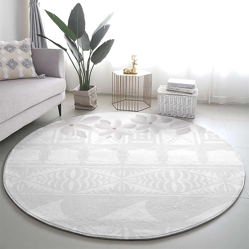 Tokelau White Sunday Round Carpet Polynesian Pattern Gardenia Thunbergia LT14 - Polynesian Pride