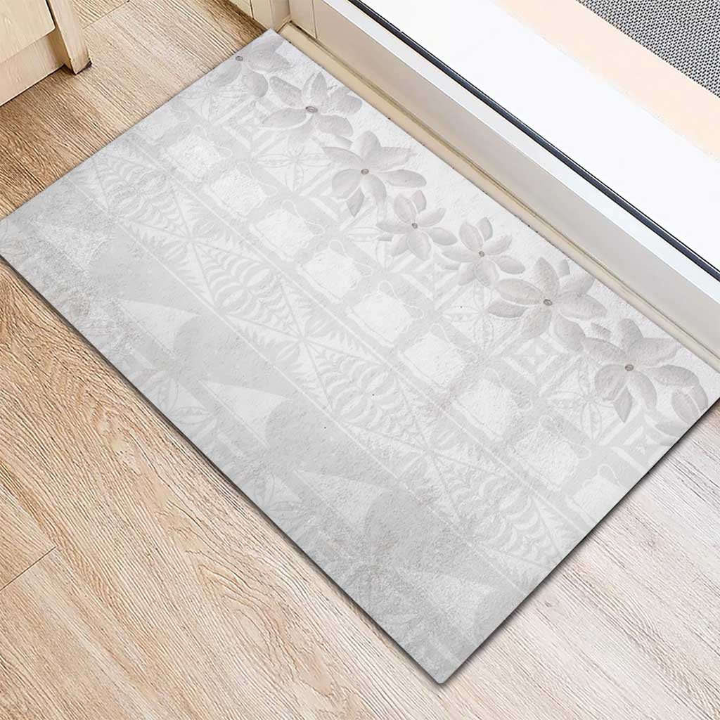 Tokelau White Sunday Rubber Doormat Polynesian Pattern Gardenia Thunbergia LT14 - Polynesian Pride
