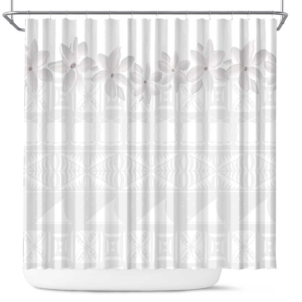 Tokelau White Sunday Shower Curtain Polynesian Pattern Gardenia Thunbergia