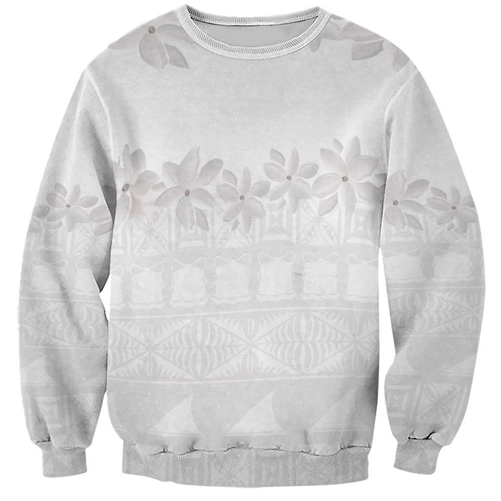 Tokelau White Sunday Sweatshirt Polynesian Pattern Gardenia Thunbergia LT14 Unisex White - Polynesian Pride