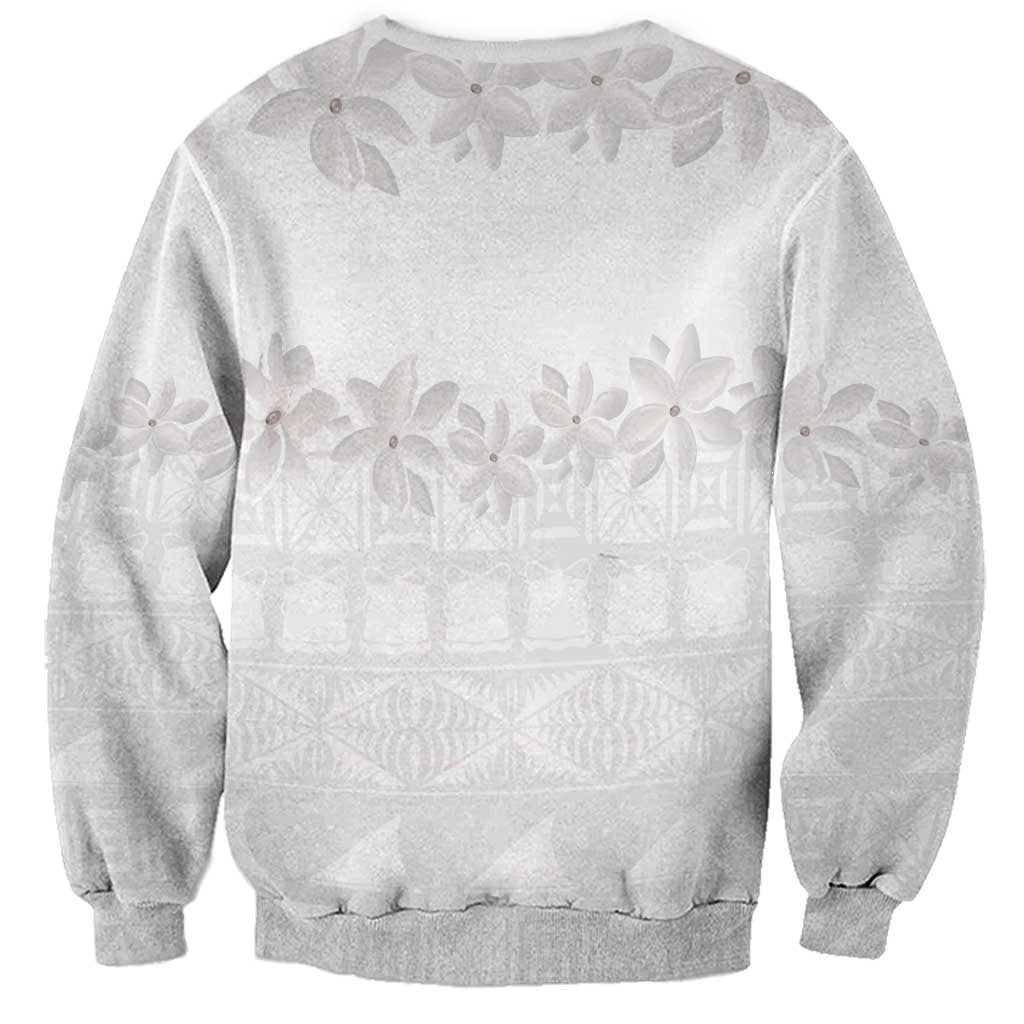 Tokelau White Sunday Sweatshirt Polynesian Pattern Gardenia Thunbergia LT14 - Polynesian Pride