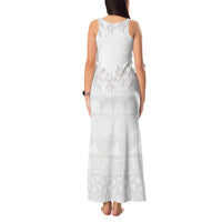 Tokelau White Sunday Tank Maxi Dress Polynesian Pattern Gardenia Thunbergia LT14 - Polynesian Pride
