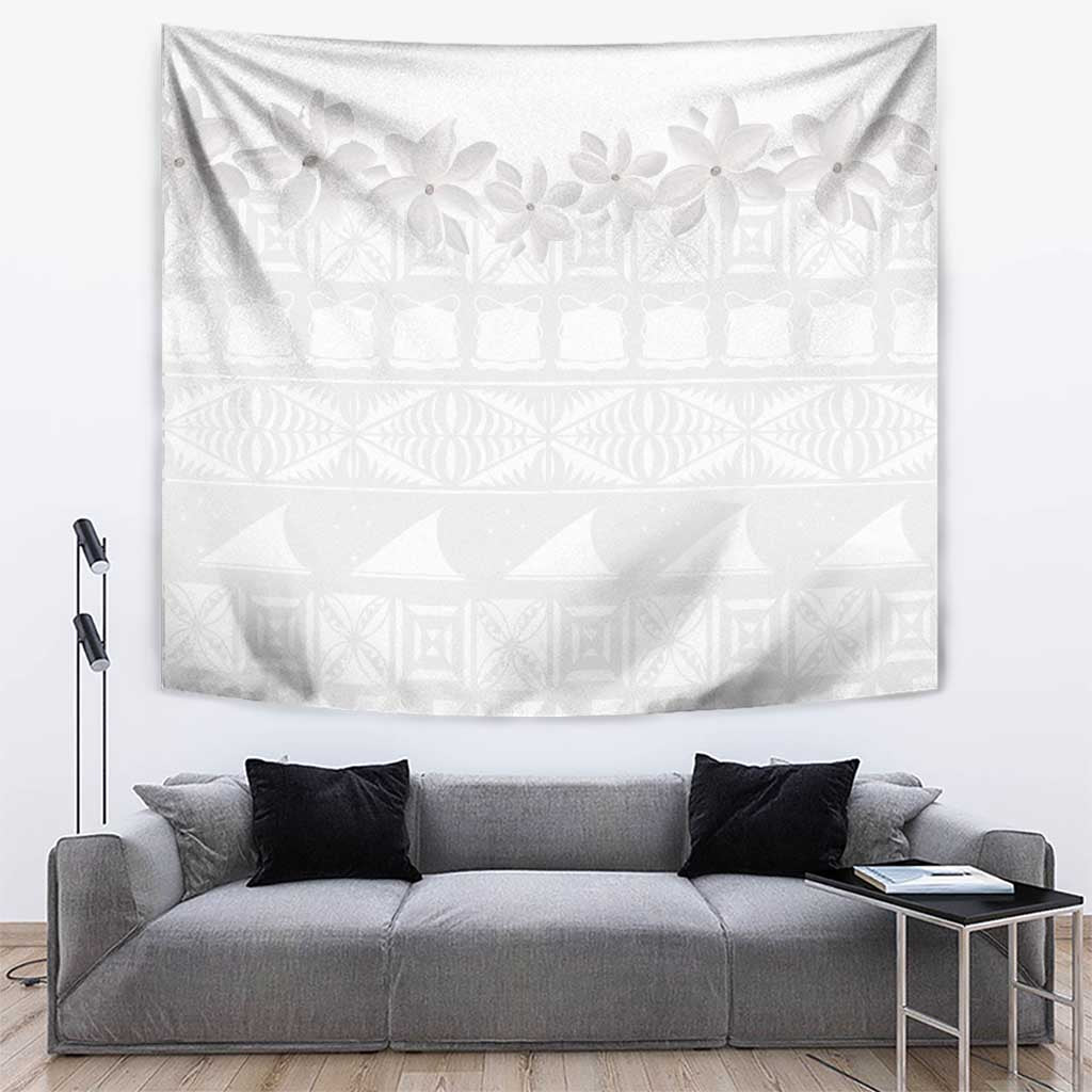 Tokelau White Sunday Tapestry Polynesian Pattern Gardenia Thunbergia LT14 White - Polynesian Pride