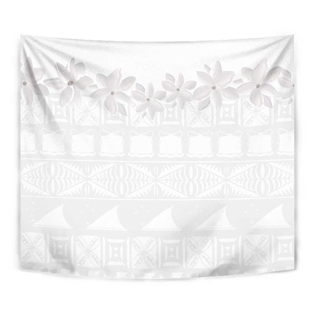 Tokelau White Sunday Tapestry Polynesian Pattern Gardenia Thunbergia LT14 - Polynesian Pride