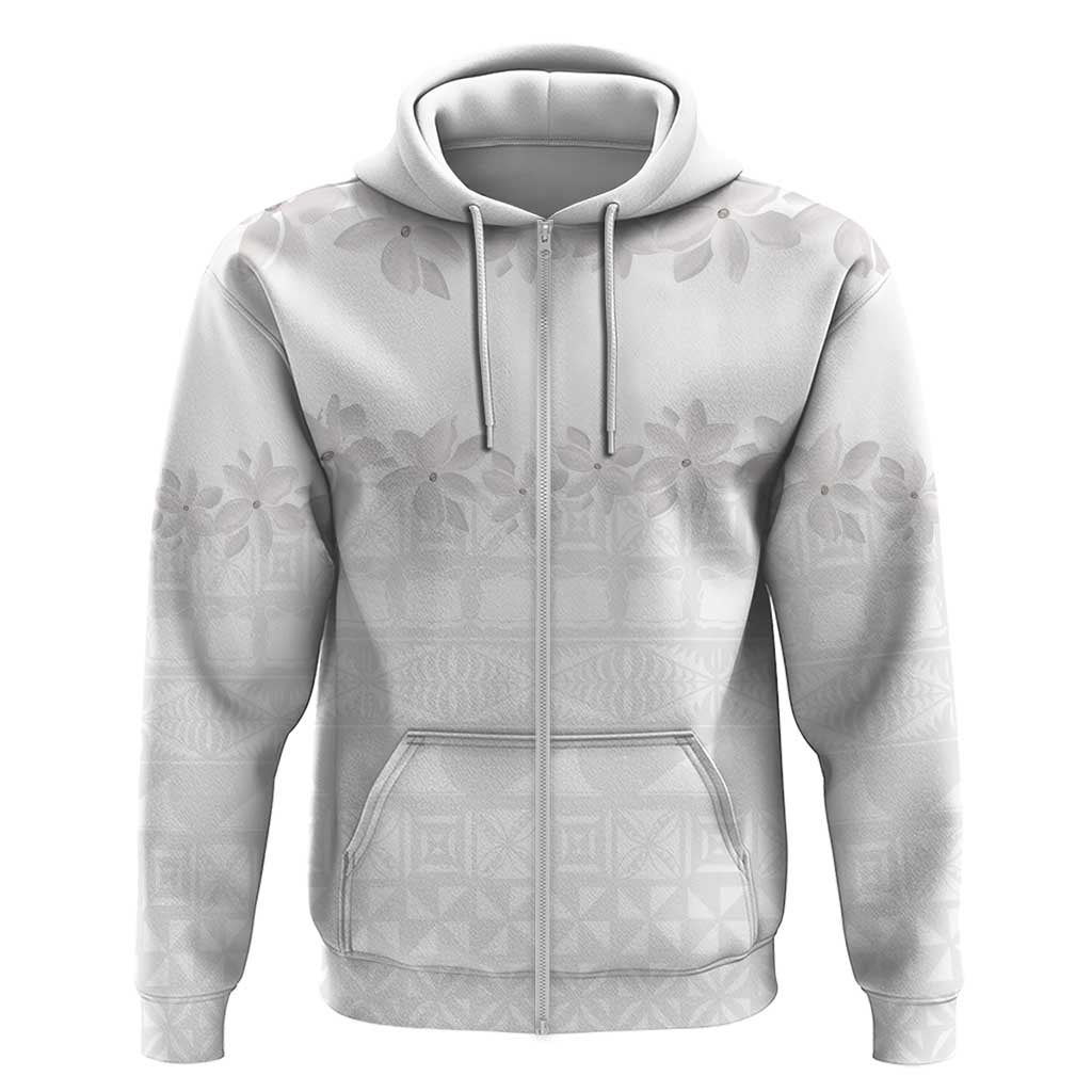 Tokelau White Sunday Zip Hoodie Polynesian Pattern Gardenia Thunbergia