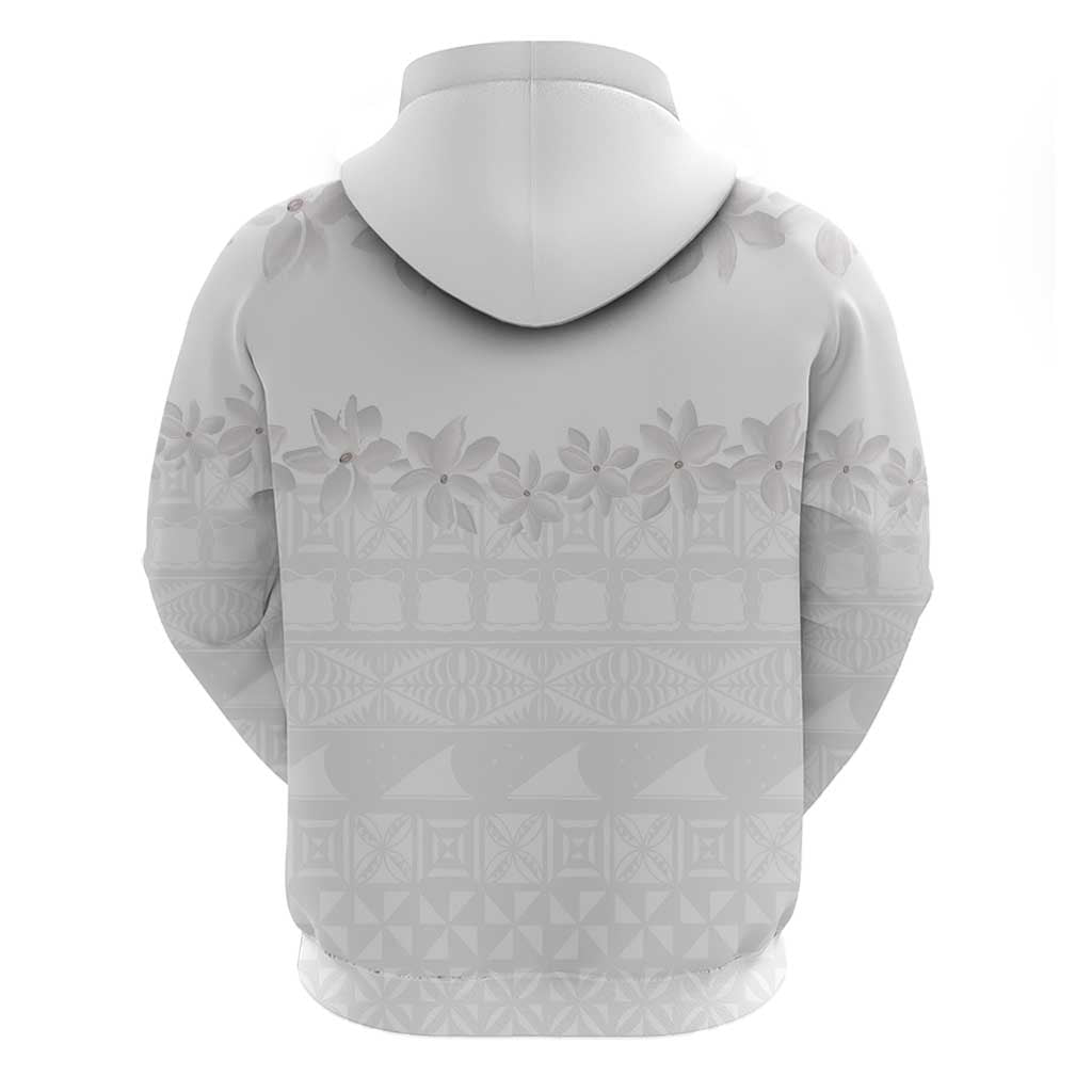 Tokelau White Sunday Zip Hoodie Polynesian Pattern Gardenia Thunbergia LT14 - Polynesian Pride