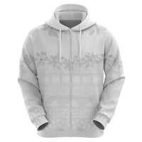 Tokelau White Sunday Zip Hoodie Polynesian Pattern Gardenia Thunbergia LT14 - Polynesian Pride