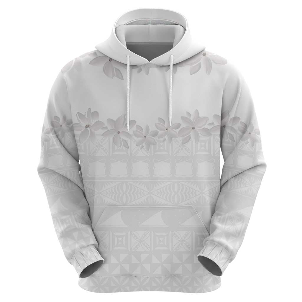 Tokelau White Sunday Zip Hoodie Polynesian Pattern Gardenia Thunbergia LT14 - Polynesian Pride