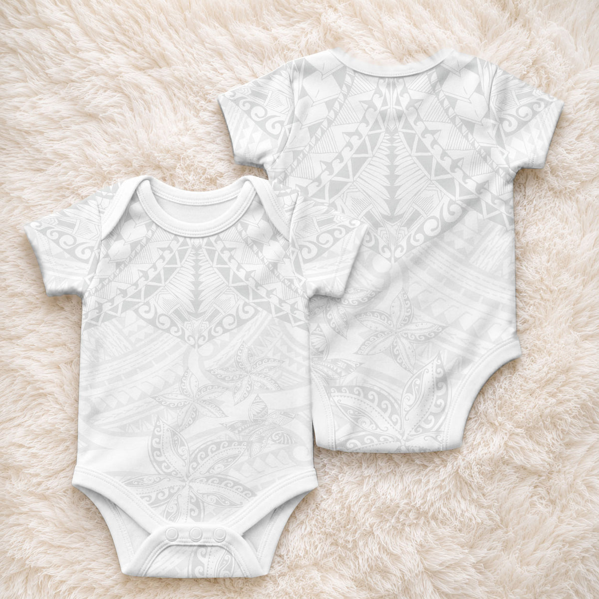 American Samoa White Sunday Baby Onesie Lotu Tamaiti Plumeria With Samoan Pattern LT14 - Polynesian Pride