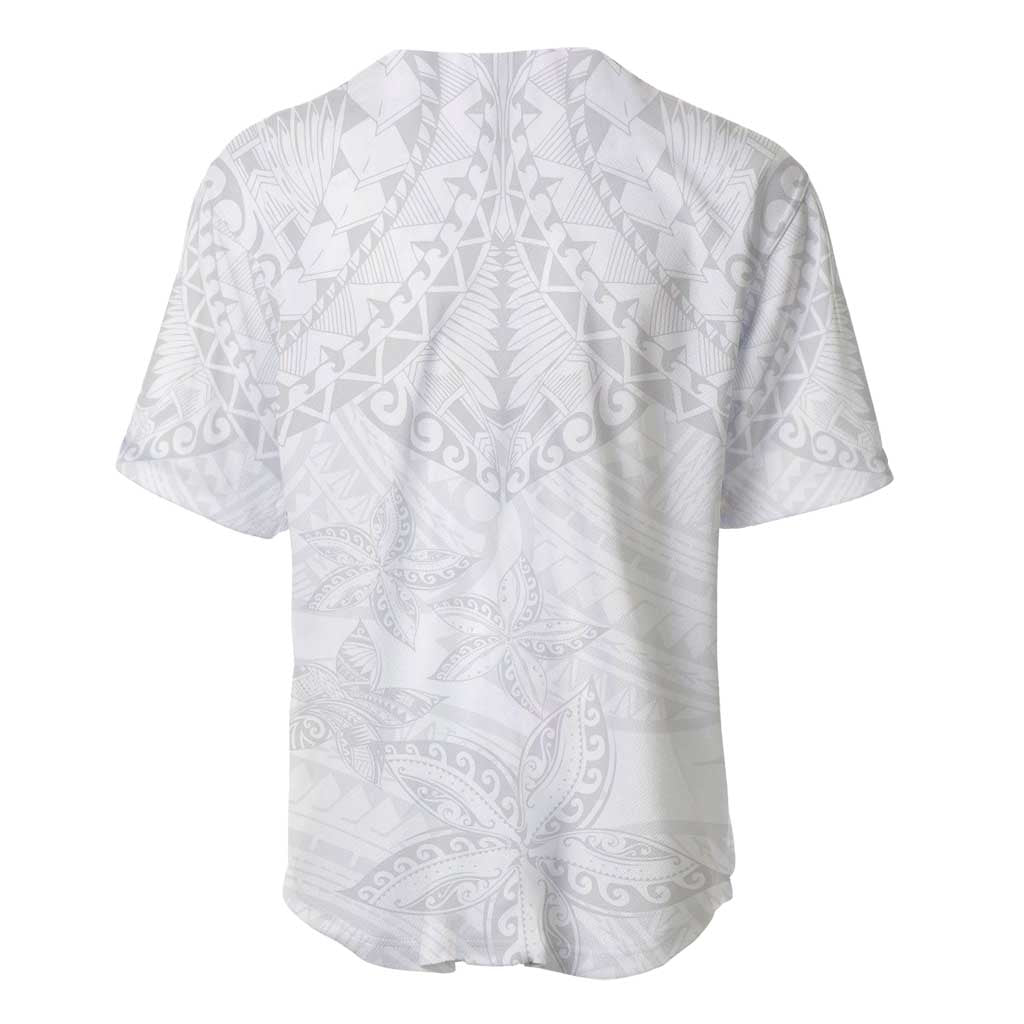 American Samoa White Sunday Baseball Jersey Lotu Tamaiti Plumeria With Samoan Pattern LT14 - Polynesian Pride