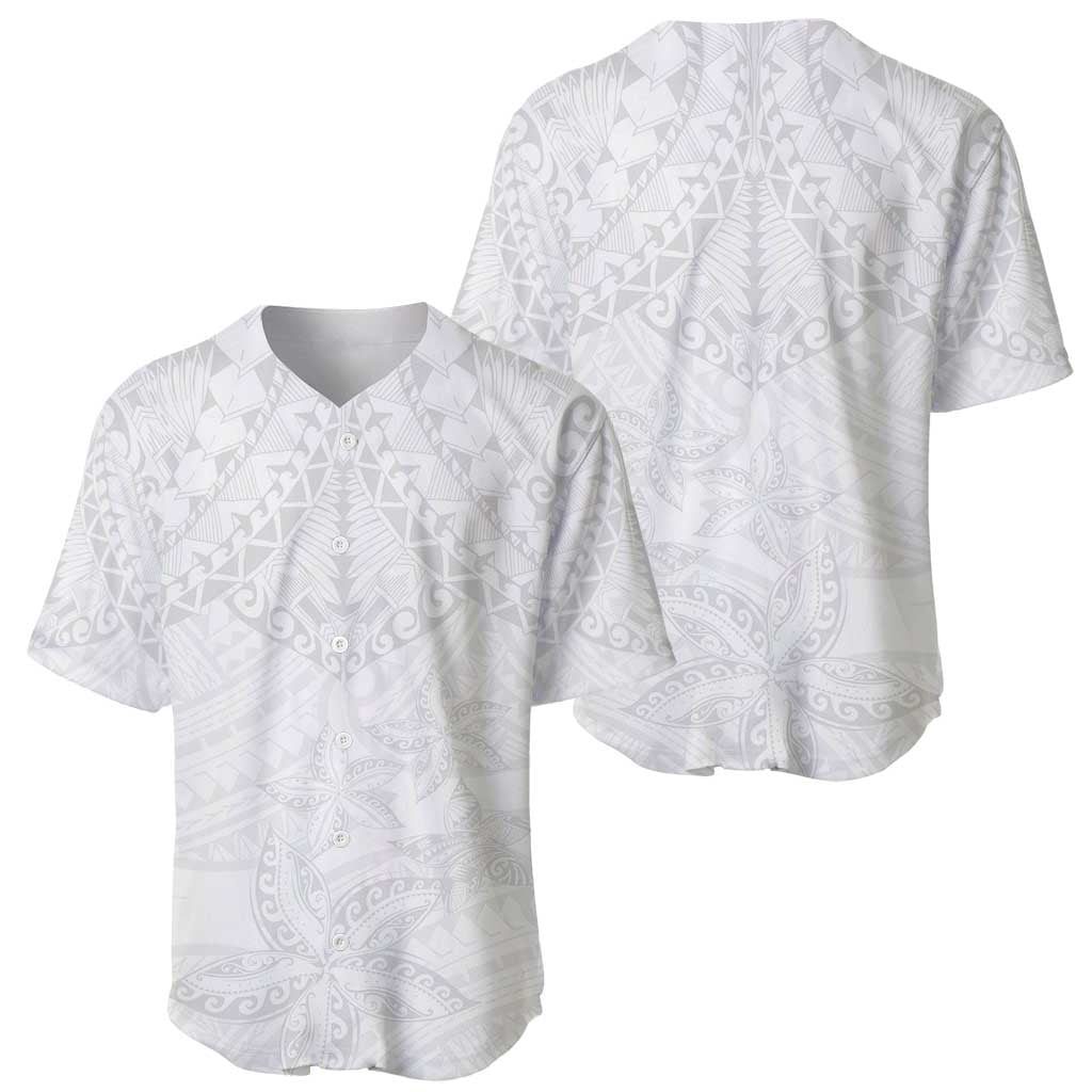 American Samoa White Sunday Baseball Jersey Lotu Tamaiti Plumeria With Samoan Pattern LT14 - Polynesian Pride
