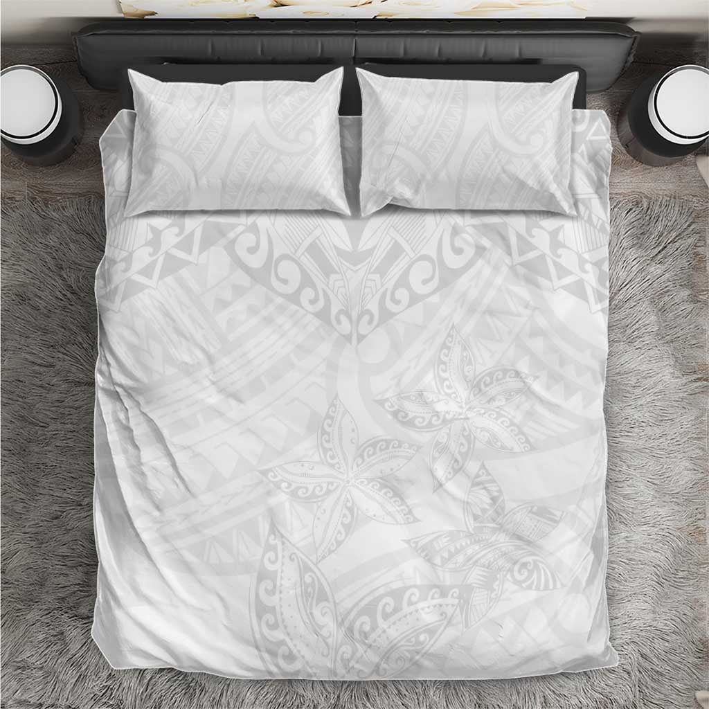 American Samoa White Sunday Bedding Set Lotu Tamaiti Plumeria With Samoan Pattern LT14 White - Polynesian Pride