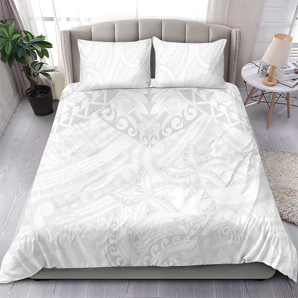 American Samoa White Sunday Bedding Set Lotu Tamaiti Plumeria With Samoan Pattern LT14 - Polynesian Pride
