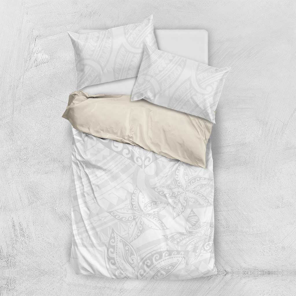 American Samoa White Sunday Bedding Set Lotu Tamaiti Plumeria With Samoan Pattern LT14 US Twin 172cm x 218cm White - Polynesian Pride
