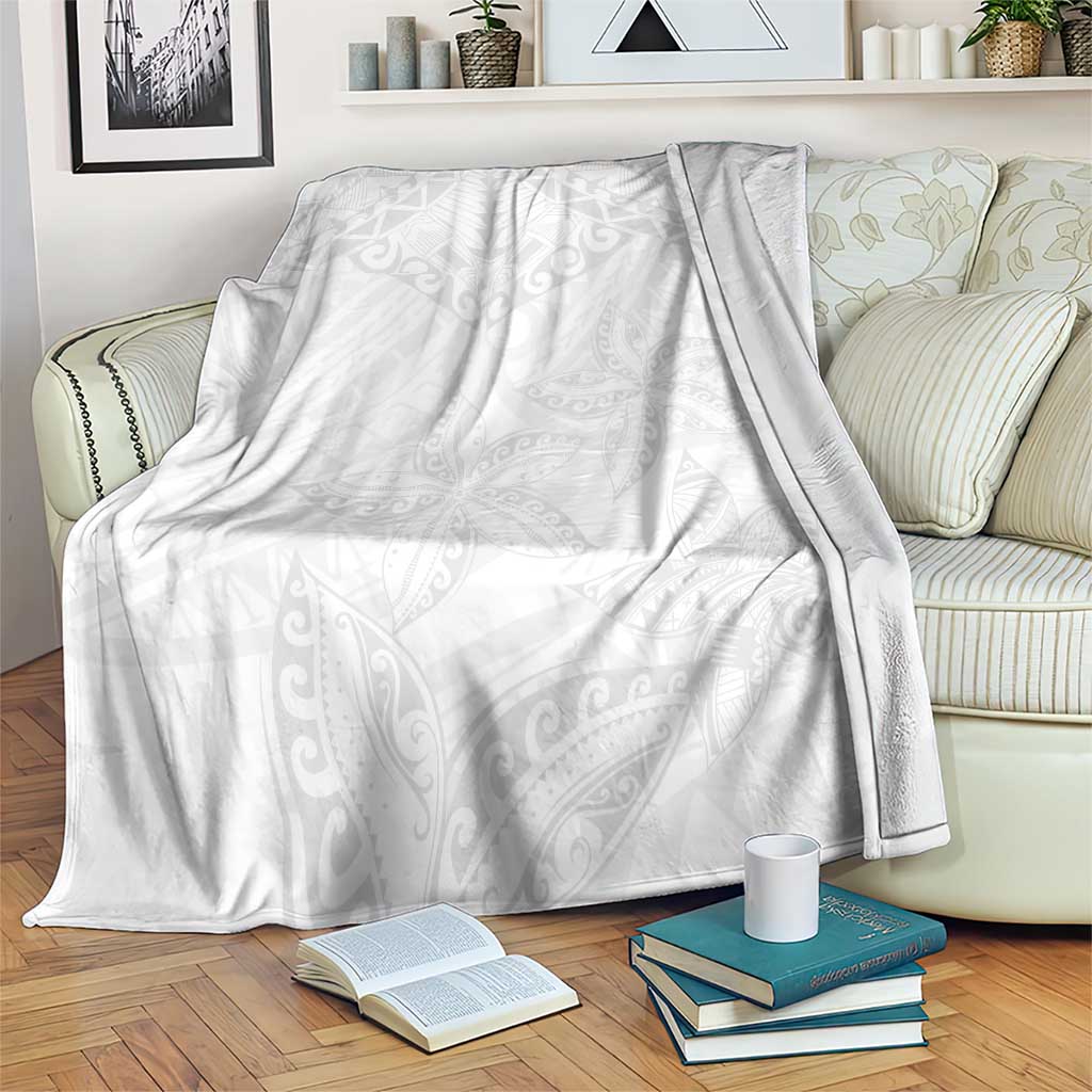 American Samoa White Sunday Blanket Lotu Tamaiti Plumeria With Samoan Pattern LT14 White - Polynesian Pride