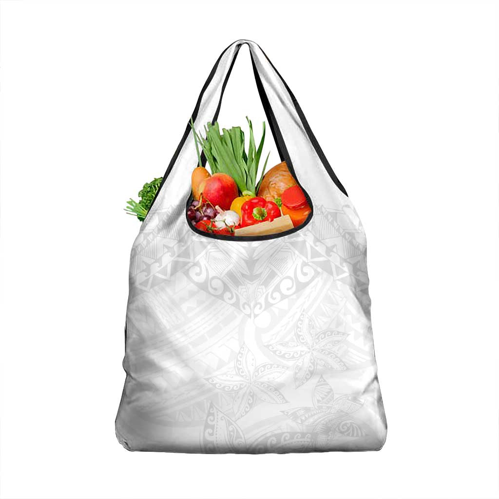 American Samoa White Sunday Grocery Bag Lotu Tamaiti Plumeria With Samoan Pattern LT14 1-pack One Size White - Polynesian Pride