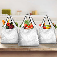 American Samoa White Sunday Grocery Bag Lotu Tamaiti Plumeria With Samoan Pattern LT14 3-pack One Size White - Polynesian Pride