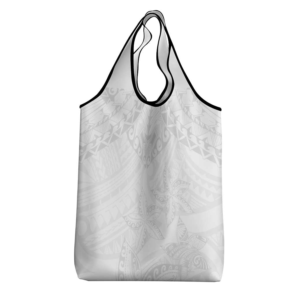 American Samoa White Sunday Grocery Bag Lotu Tamaiti Plumeria With Samoan Pattern LT14 - Polynesian Pride