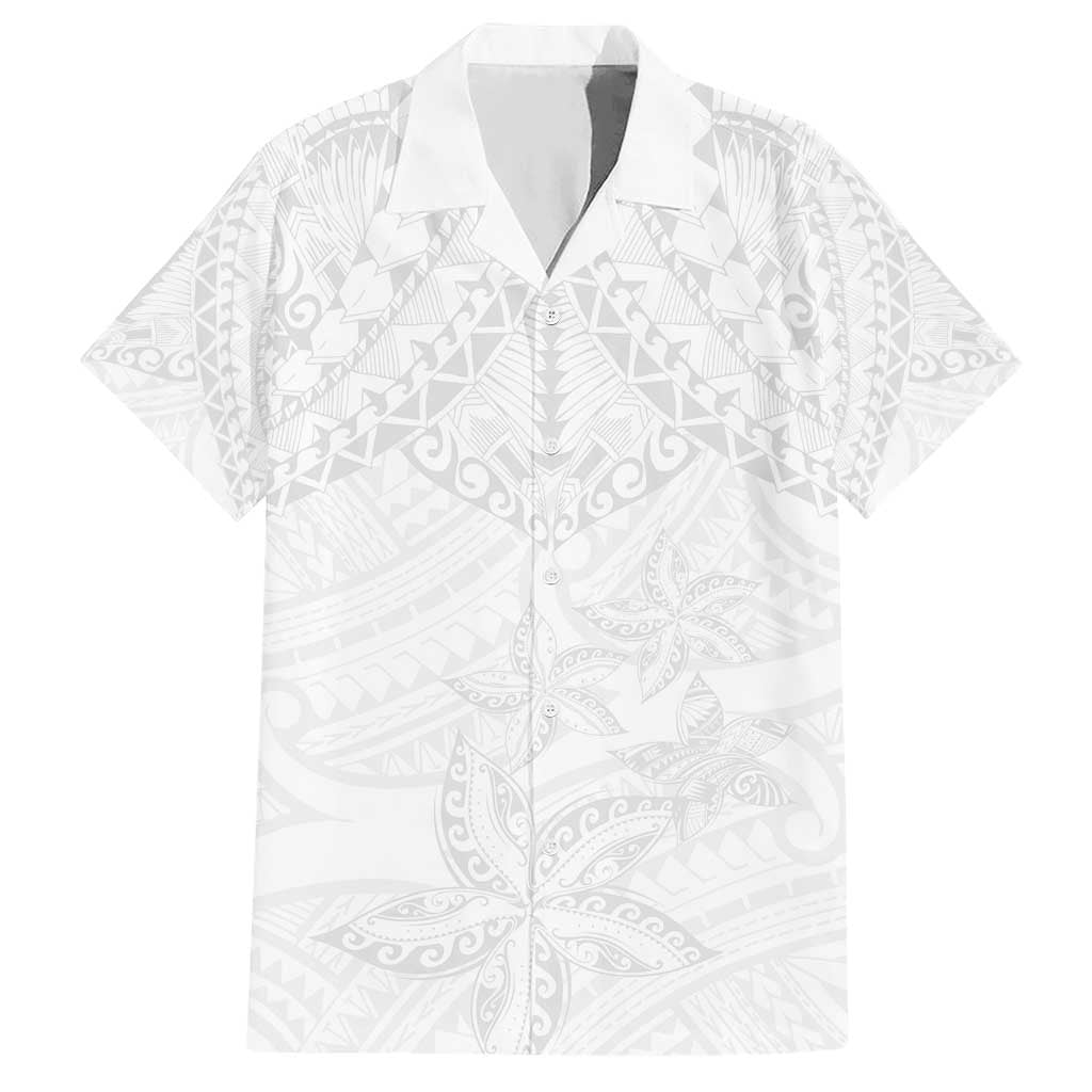 American Samoa White Sunday Hawaiian Shirt Lotu Tamaiti Plumeria With Samoan Pattern LT14 White - Polynesian Pride