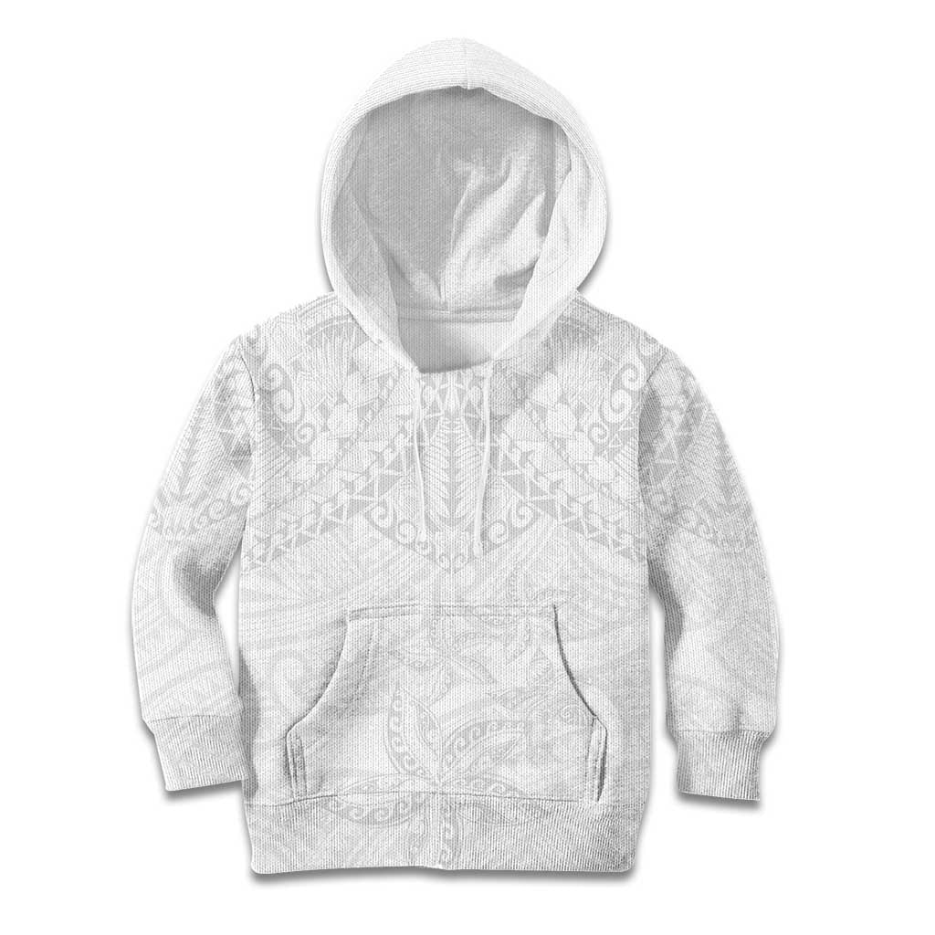 American Samoa White Sunday Kid Hoodie Lotu Tamaiti Plumeria With Samoan Pattern LT14 Hoodie White - Polynesian Pride