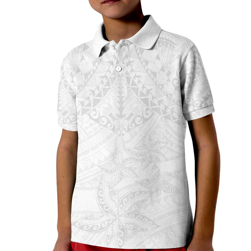 American Samoa White Sunday Kid Polo Shirt Lotu Tamaiti Plumeria With Samoan Pattern LT14 Kid White - Polynesian Pride