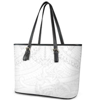 American Samoa White Sunday Leather Tote Bag Lotu Tamaiti Plumeria With Samoan Pattern LT14 - Polynesian Pride