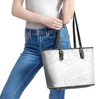 American Samoa White Sunday Leather Tote Bag Lotu Tamaiti Plumeria With Samoan Pattern LT14 - Polynesian Pride