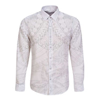 American Samoa White Sunday Long Sleeve Button Shirt Lotu Tamaiti Plumeria With Samoan Pattern LT14 Unisex White - Polynesian Pride