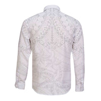 American Samoa White Sunday Long Sleeve Button Shirt Lotu Tamaiti Plumeria With Samoan Pattern LT14 - Polynesian Pride