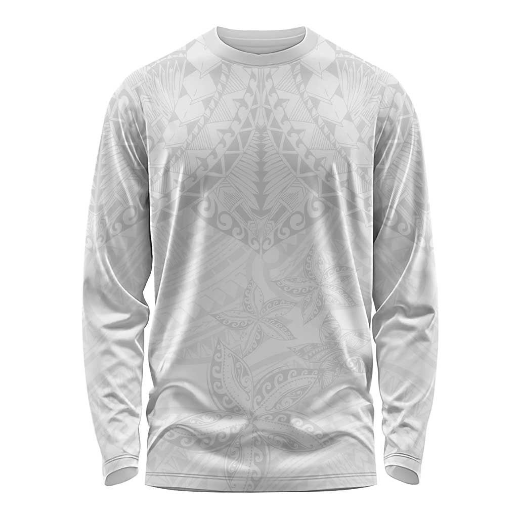 American Samoa White Sunday Long Sleeve Shirt Lotu Tamaiti Plumeria With Samoan Pattern LT14 Unisex White - Polynesian Pride