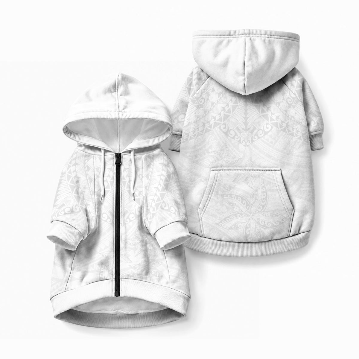 American Samoa White Sunday Pet Hoodie Lotu Tamaiti Plumeria With Samoan Pattern LT14 Zip-up White - Polynesian Pride