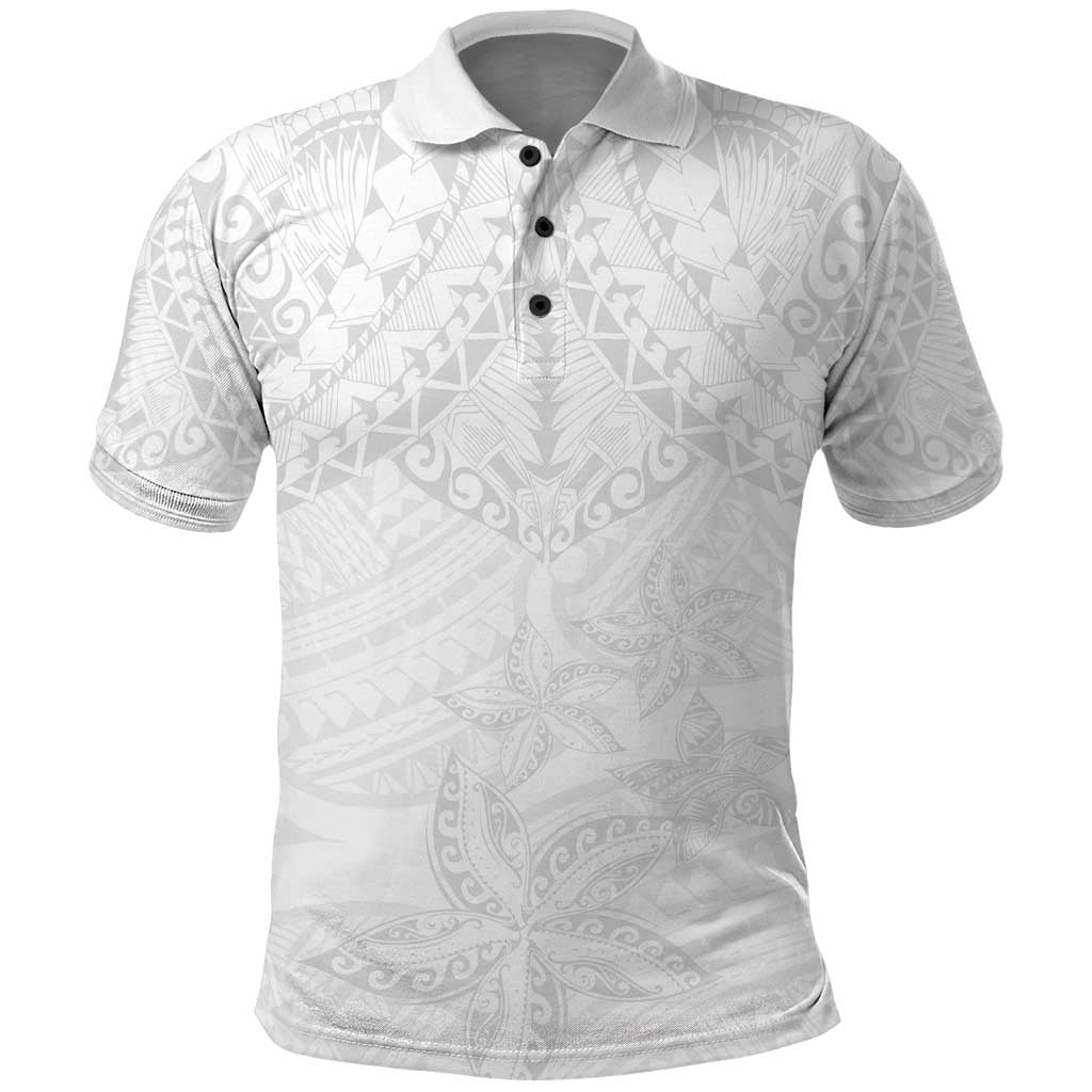 American Samoa White Sunday Polo Shirt Lotu Tamaiti Plumeria With Samoan Pattern LT14 White - Polynesian Pride