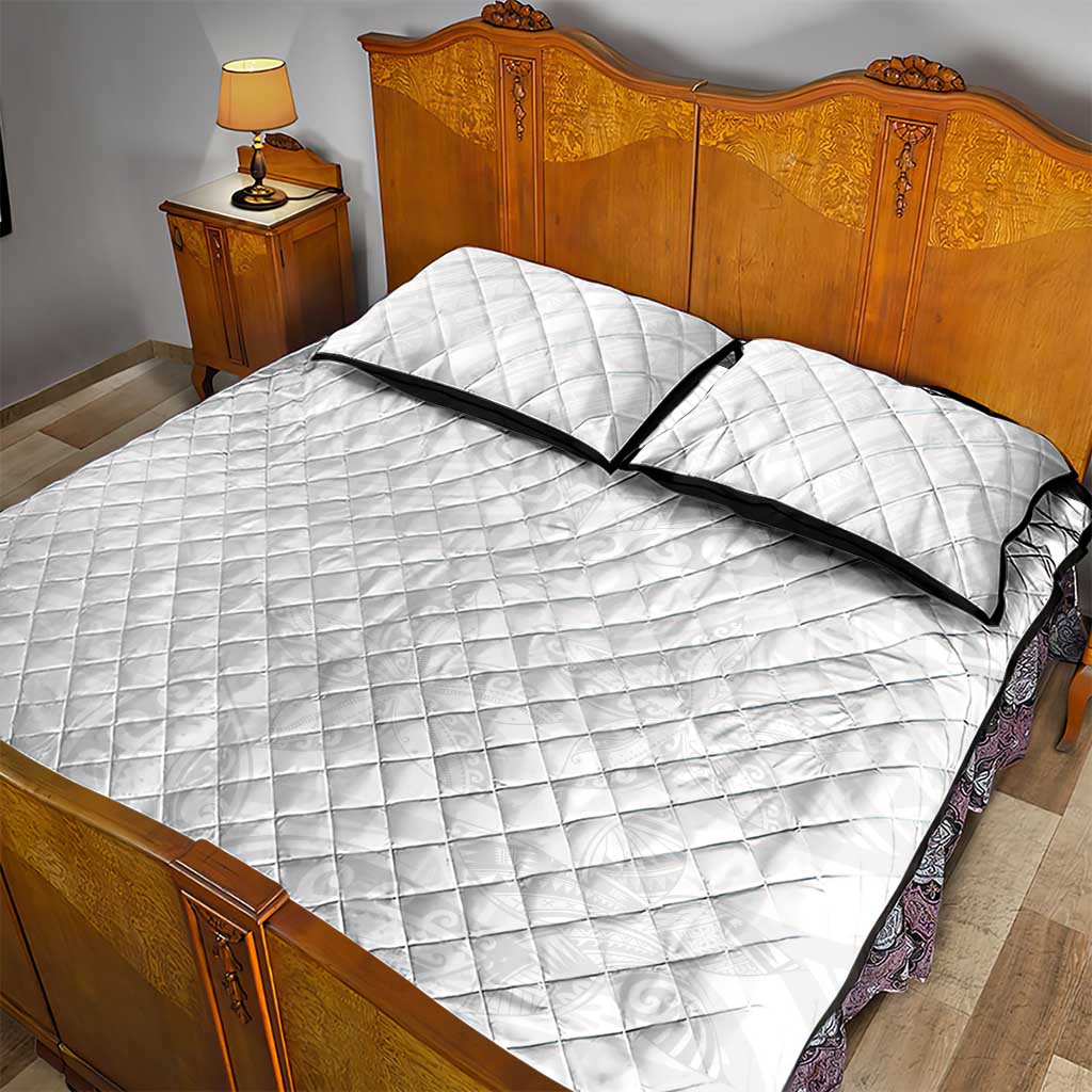 American Samoa White Sunday Quilt Bed Set Lotu Tamaiti Plumeria With Samoan Pattern LT14 - Polynesian Pride