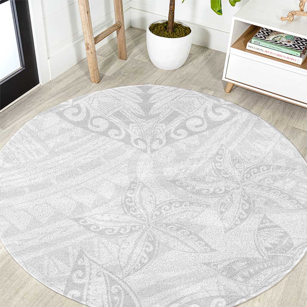 American Samoa White Sunday Round Carpet Lotu Tamaiti Plumeria With Samoan Pattern LT14 White - Polynesian Pride