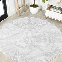 American Samoa White Sunday Round Carpet Lotu Tamaiti Plumeria With Samoan Pattern LT14 White - Polynesian Pride