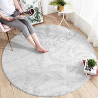 American Samoa White Sunday Round Carpet Lotu Tamaiti Plumeria With Samoan Pattern LT14 - Polynesian Pride