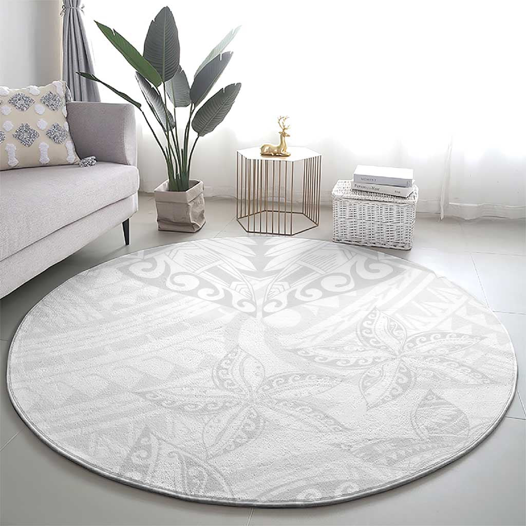 American Samoa White Sunday Round Carpet Lotu Tamaiti Plumeria With Samoan Pattern LT14 - Polynesian Pride