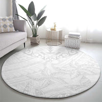 American Samoa White Sunday Round Carpet Lotu Tamaiti Plumeria With Samoan Pattern LT14 - Polynesian Pride